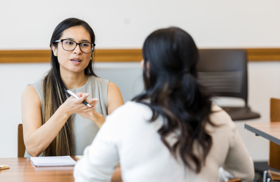 two people talking